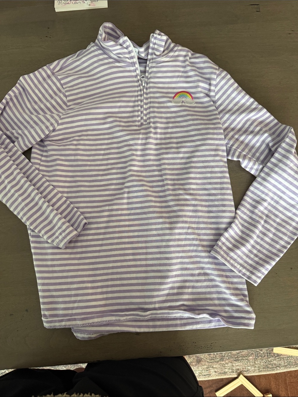 Striped Lavender Quarter-Zip Hoodie with Rainbow Patch